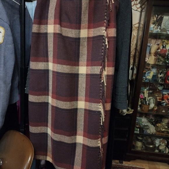 Wool plaid wraparound buckle kilt skirt ankle length - Picture 3 of 3